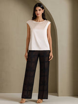 [Beige] SilkSilky-NL Cap Sleeve Round Neck Dames T-Shirt 006