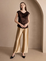 [Pure Chocolade] SilkSilky-NL Cap Sleeve Cowl Neck Dames T-Shirt 004