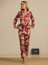 [Wijnrode Draak] SilkSilky-NL Lange Mouw Notchkraag Dames Pyjama Set 006