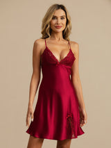 [Wijn] SilkSilky-NL Spaghetti Strap Deep V Neck Nachthemd 004