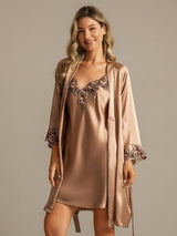 [Bruin] SilkSilky-NL 3/4 Sleeve V Neck Nachthemd&Kamerjas Set 001