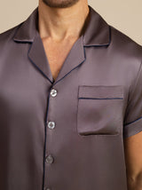 [Paars Grijs] SilkSilky-NL Korte Mouw Notchkraag Heren Pyjama Set 007