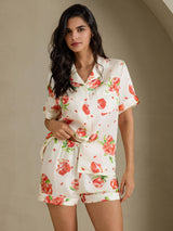 [Witte Granaatappel] SilkSilky-NL Short Sleeve Notch Collar Dames Pyjama Set 001