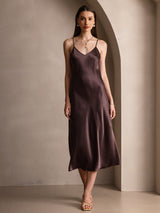[Koffie] SilkSilky-NL Spaghetti Strap V Neck Jurk 004