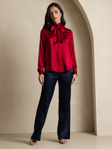 [Wijn] SilkSilky-NL Long Sleeve Tie Neck Blouse 005