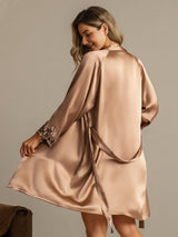 [Bruin] SilkSilky-NL 3/4 Sleeve V Neck Nachthemd&Kamerjas Set 002