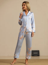 [Lichtblauw] SilkSilky-NL Long Sleeve Lapel Collar Dames Pyjama Set 001