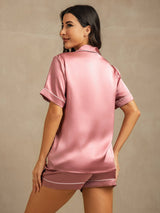 [Bleek Mauve] SilkSilky-NL Short Sleeve Lapel Collar Dames Pyjama Set 002