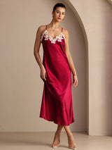 [Wijn] SilkSilky-NL Spaghetti Strap V Neck Jurk 001