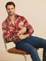[Wijnrode Draak] SilkSilky-NL Long Sleeve Lapel Collar Heren Shirt 006