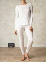 [Wit] SilkSilky-NL Lange Mouw Ronde Hals Dames Lange Onderkleding 004