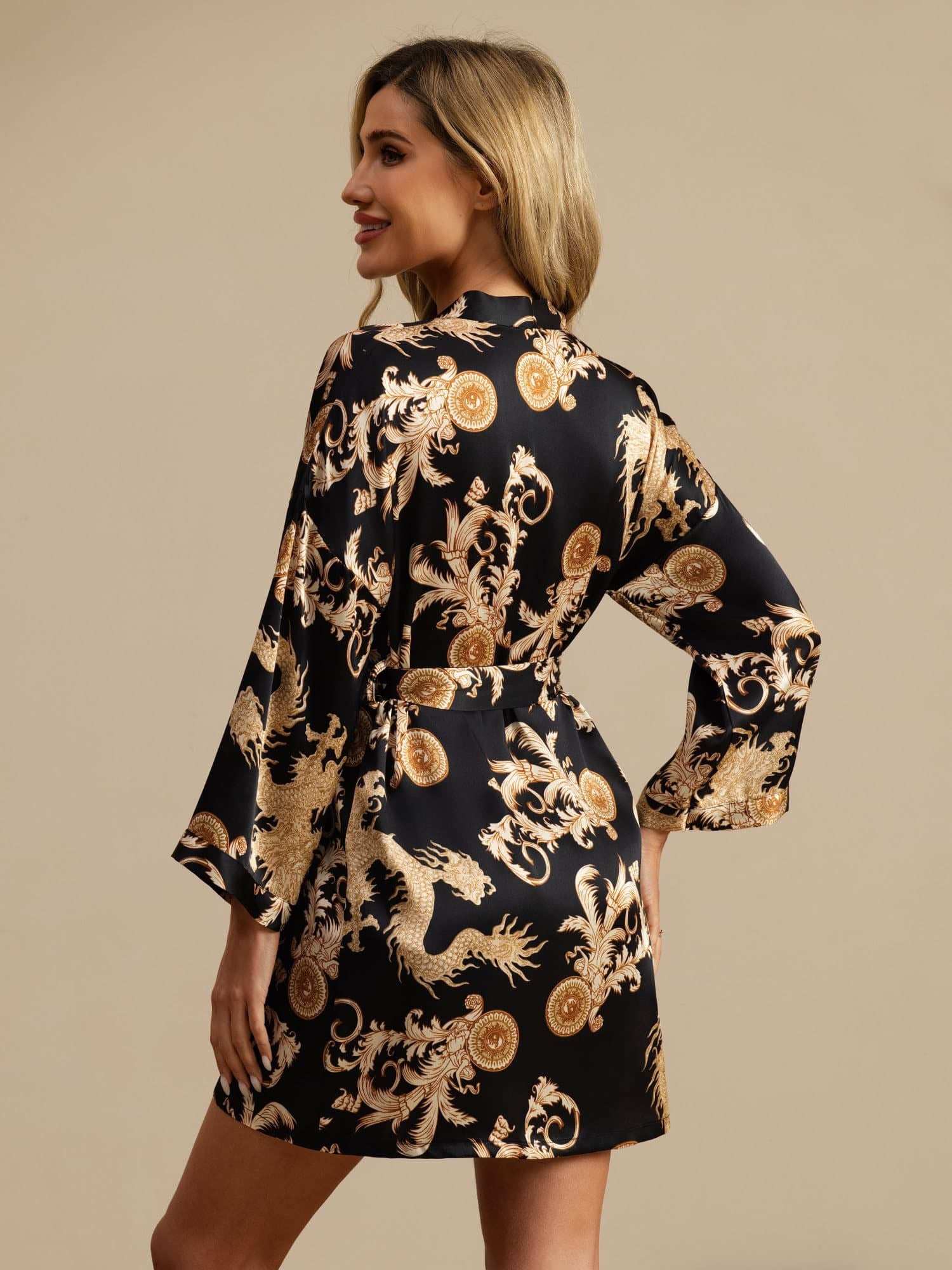 [Zwarte Draak] SilkSilky-NL 3/4 Mouw Dames Kamerjas 002