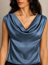 [Echt Petrol] SilkSilky-NL Cap Sleeve Cowl Neck Dames T-Shirt 004