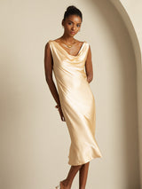 [Champagne] SilkSilky-NL Sleeveless Cowl Neck Jurk 007