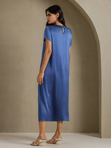 [Echt Petrol] SilkSilky-NL Short Sleeve Crew Neck Jurk 002