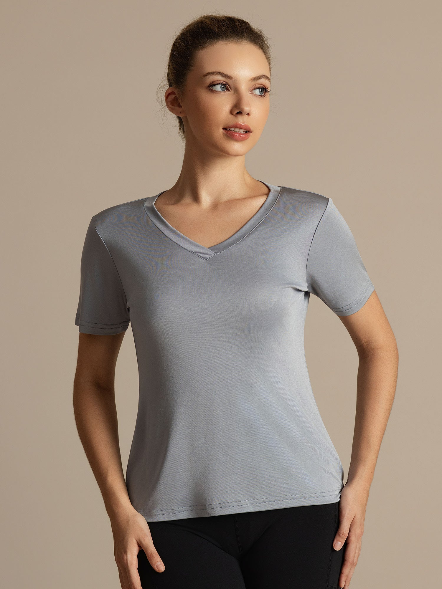 [Lichtgrijs] SilkSilky-NL Korte Mouw Dames T-Shirt 003