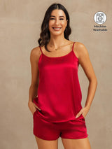 [Wijn] SilkSilky-NL 19Momme Zijde Mouwloos Ronde Hals Cami-Set 001