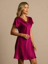 [Wijn] SilkSilky-NL Short Sleeve V Neck Nachthemd 005