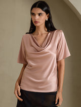 [Toscane] SilkSilky-NL Short Sleeve Cowl Neck Blouse 001