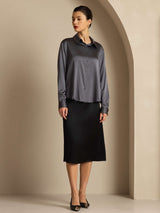 [Donkergrijs] SilkSilky-NL Long Sleeve Lapel Collar Dames Blouse 008