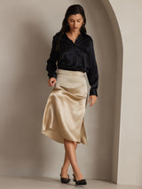 [Zwart] SilkSilky-NL Long Sleeve Lapel Collar Dames Blouse 005