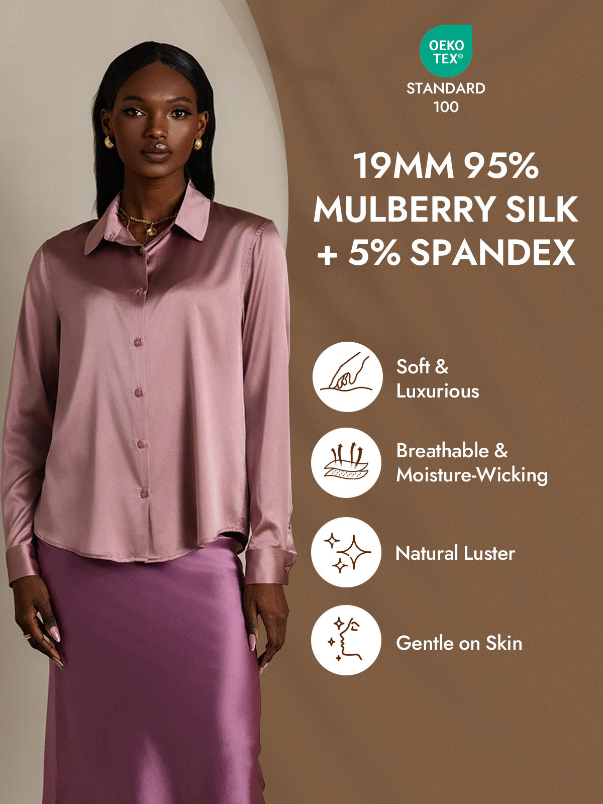 [Bleek Mauve] SilkSilky-NL Zijde Lange Mouw Kraag Dames Blouse 004