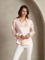 [Lichtroze] SilkSilky-NL Long Sleeve Lapel Collar Dames Blouse 005