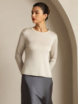 [Grijs] SilkSilky-NL Lange Mouw Crew Hals Dames T-Shirt 010