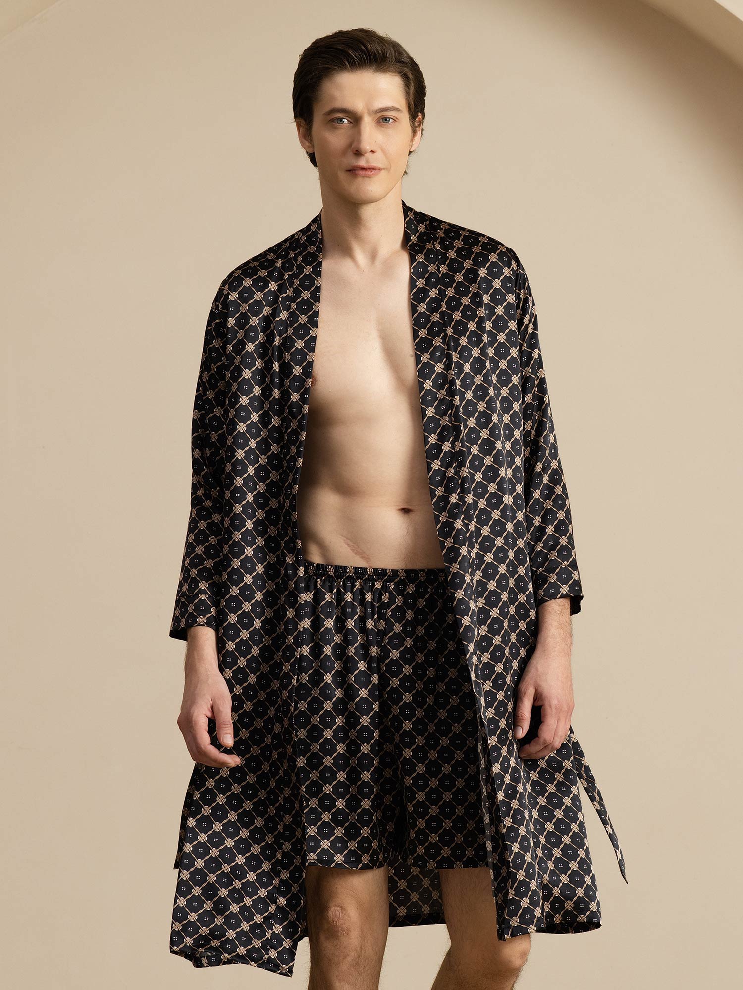 [Zwarte Ketting] SilkSilky-NL Long Sleeve Heren Pyjama Set 001
