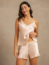 [Roze] SilkSilky-NL Spaghetti Bandjes V Hals Cami-Set 003