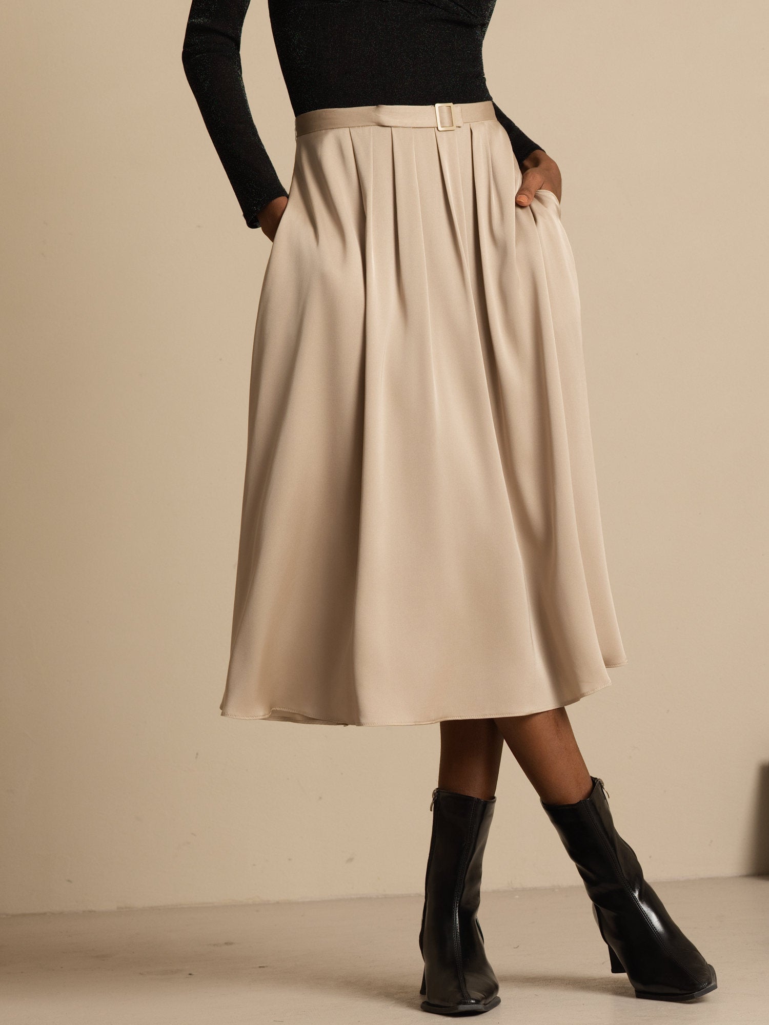 [Tan] SilkSilky-NL 19Momme Zijde Skirt 001