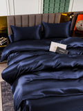 SilkSilky NL 25Momme Pure Silk Bedding Set Donkerblauw 004