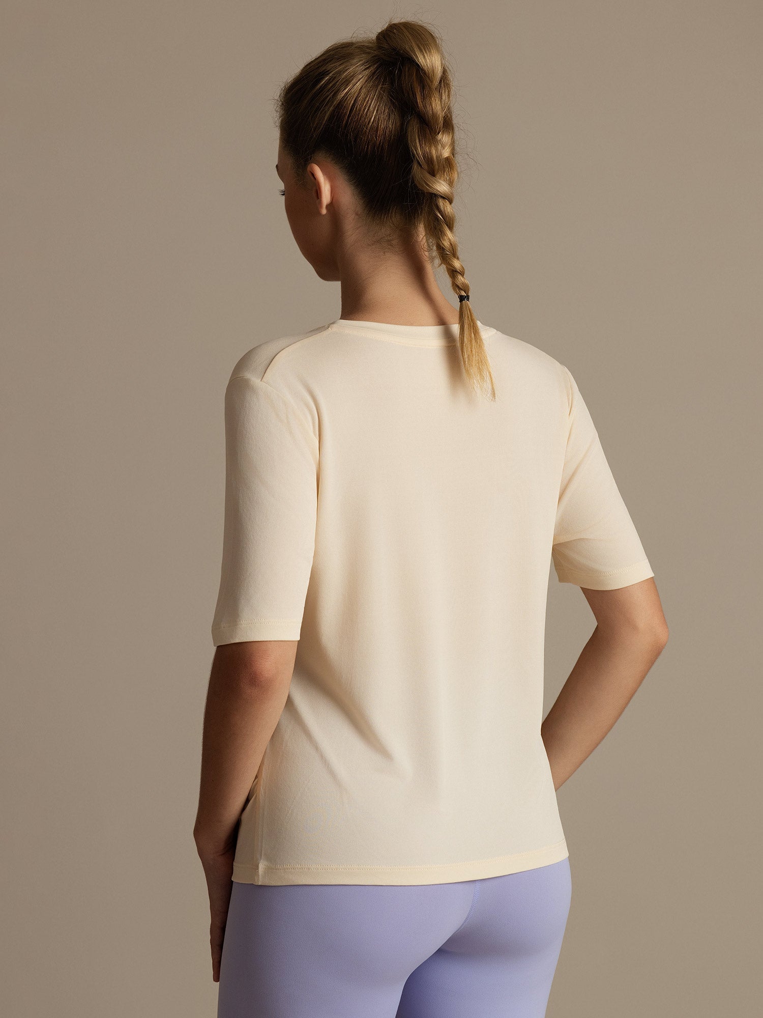 [Beige] SilkSilky-NL Korte Mouw V Hals Dames T-Shirt 002
