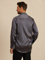 [Donkergrijs] SilkSilky-NL Long Sleeve Lapel Collar Heren Shirt 002