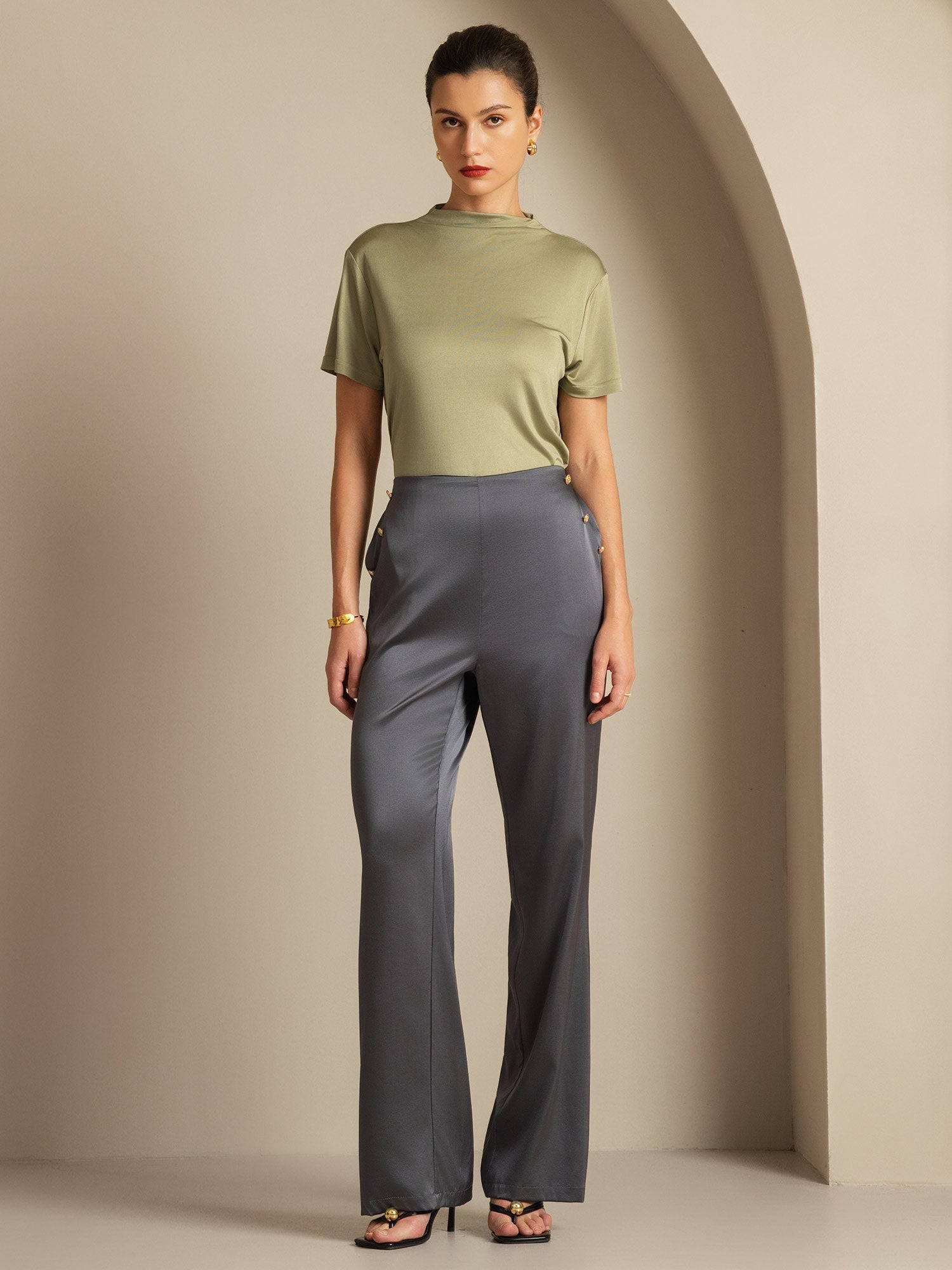 [Donkergrijs] SilkSilky-NL 19Momme Zijde Womens Pants 008