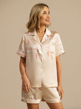 [Champagne] SilkSilky-NL 19Momme Korte Mouw Notchkraag Dames Pyjama Set 001