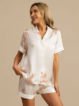[Wit] SilkSilky-NL 19Momme Korte Mouw Notchkraag Dames Pyjama Set 003