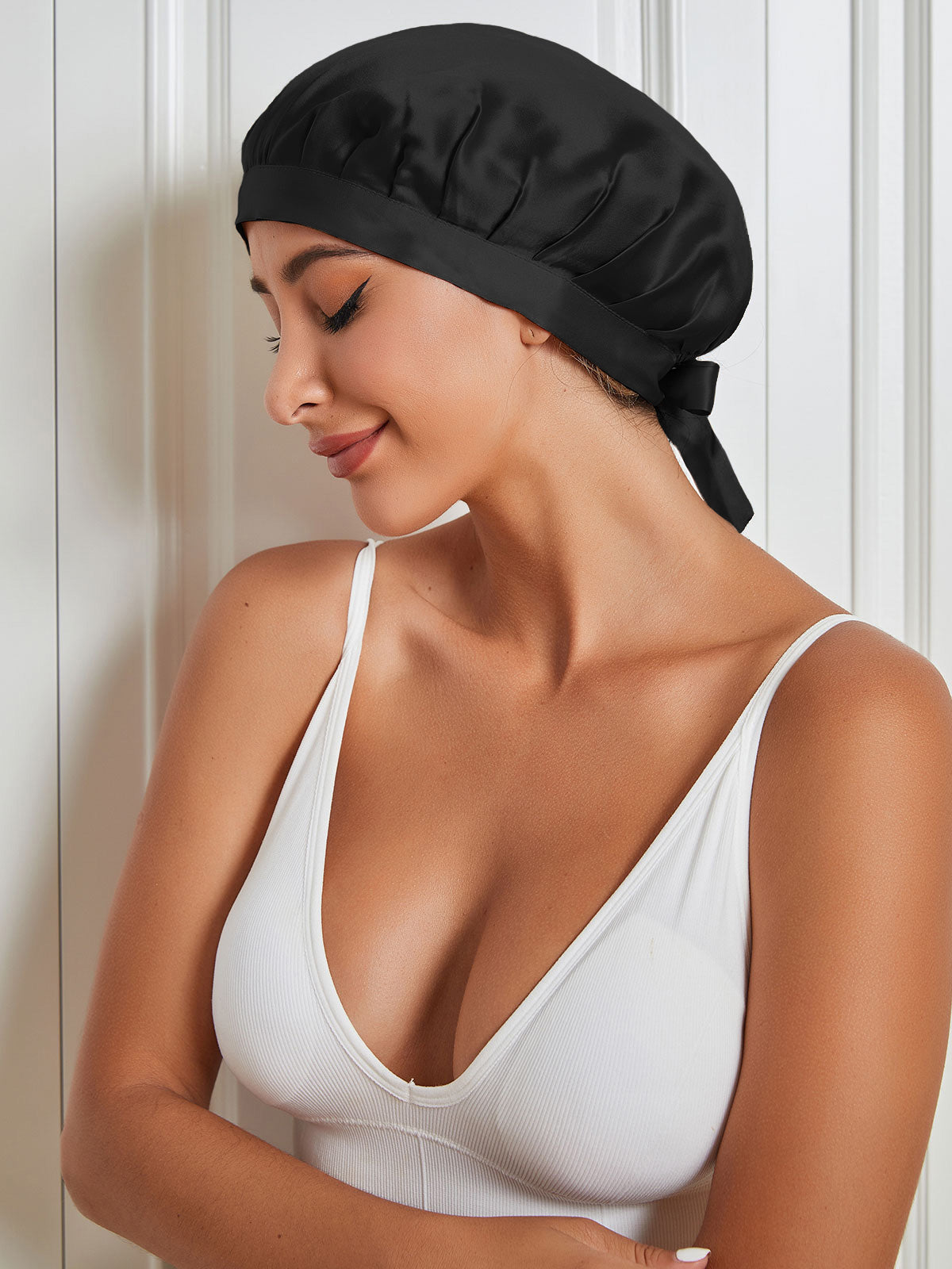 SilkSilky NL Pure Silk Sleep Cap Zwart 001