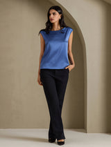 [Echt Petrol] SilkSilky-NL Cap Sleeve Round Neck Dames T-Shirt 005