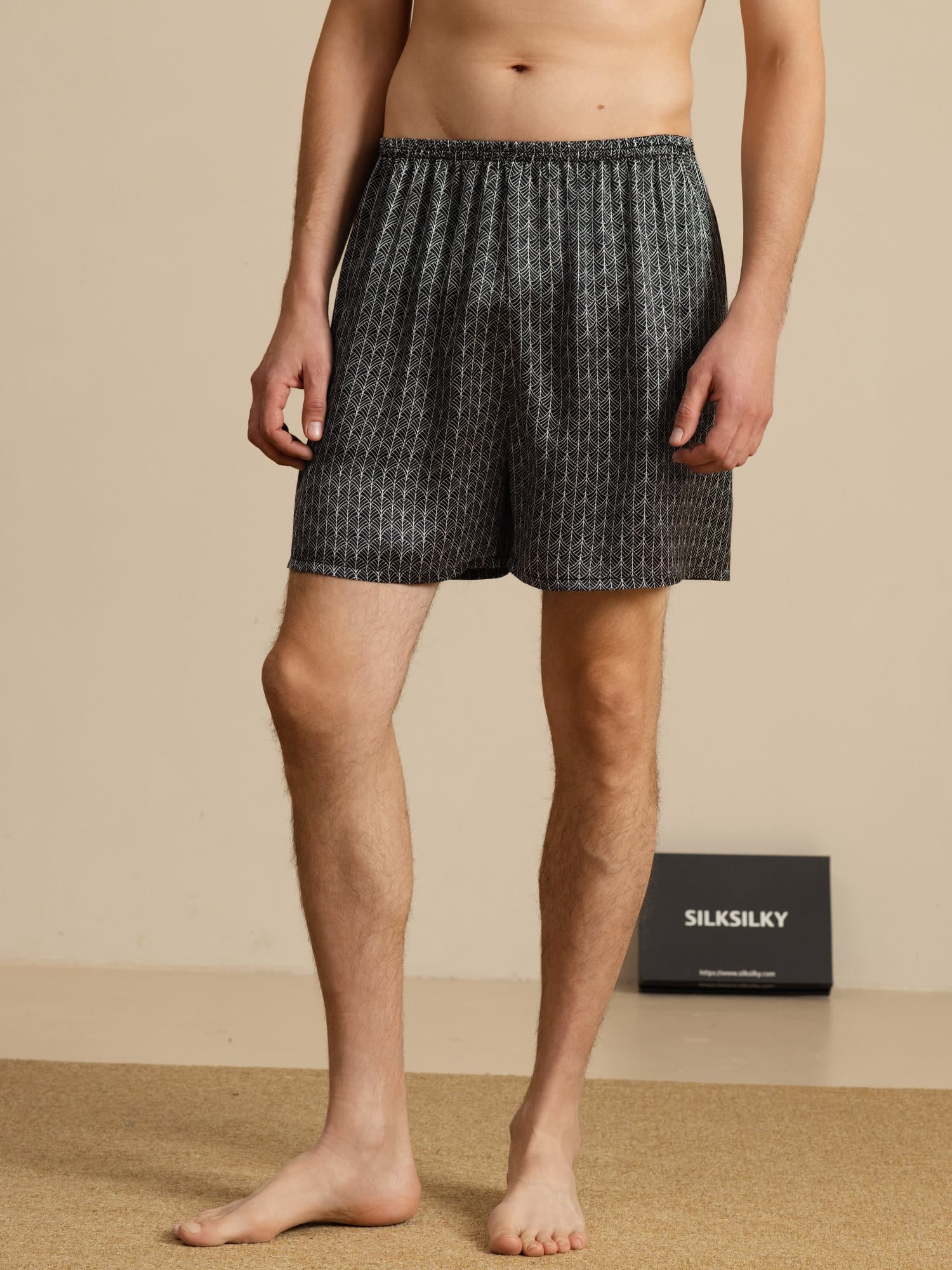 [Zwarte Ginkgo] SilkSilky-NL Mens Sleep Bottoms 001