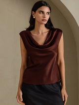 [Pure Chocolade] SilkSilky-NL Cap Sleeve Cowl Neck Dames T-Shirt 003