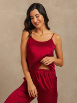 [Wijn] SilkSilky-NL 19Momme Spaghetti Bandjes Diepe Ronde Hals Cami-Set 007