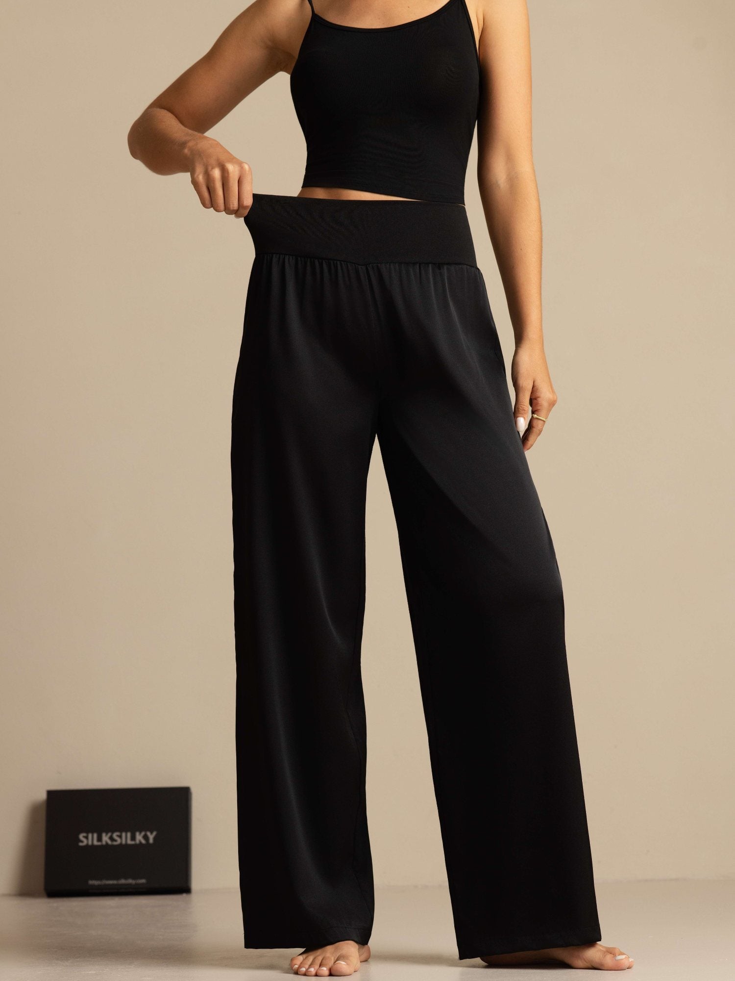 [Zwart] SilkSilky-NL 19Momme Zijde Womens Pants 001