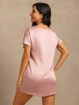 [Perzikhuid] SilkSilky-NL 19Momme Korte Mouw Ronde Hals Nachthemd 002