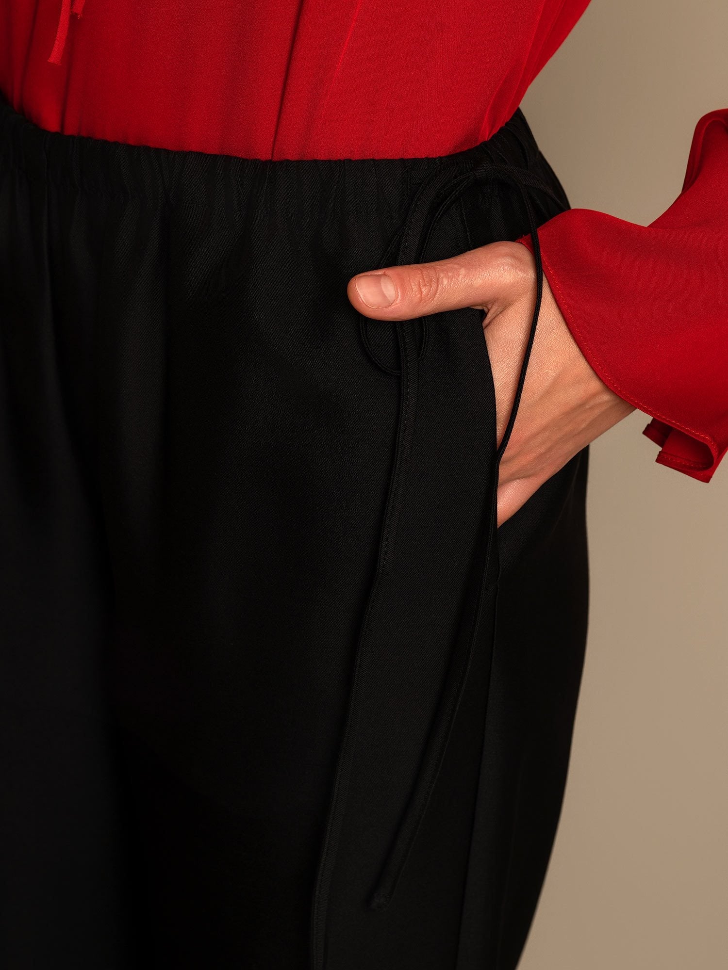 [Zwart] SilkSilky-NL 32Momme Silk-Wool Blend Womens Pants 004,