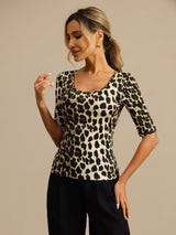 [Leopard] SilkSilky-NL Halve Mouw Diepe Ronde Hals Dames T-Shirt 003