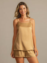 [Tan] SilkSilky-NL 19Momme Zijde Mouwloos Ronde Hals Cami-Set 003