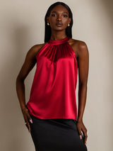 [Wijn] SilkSilky-NL 19Momme Mouwloos Halter Dames T-Shirt 004