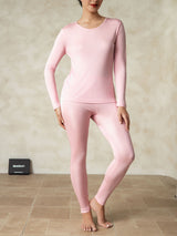 [Roze] SilkSilky-NL Lange Mouw Ronde Hals Dames Lange Onderkleding 001