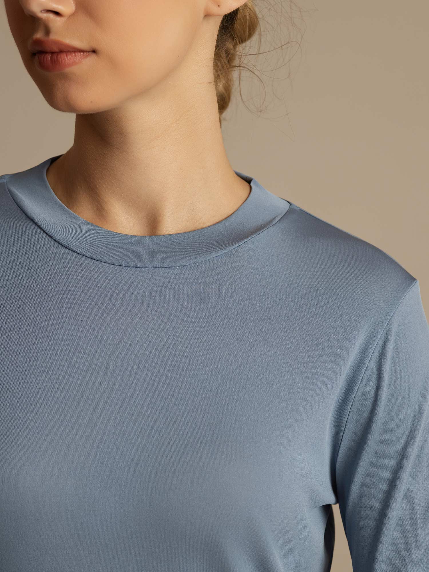 [Grijsachtig Blauw] SilkSilky-NL Lange Mouw Crew Hals Dames T-Shirt 007